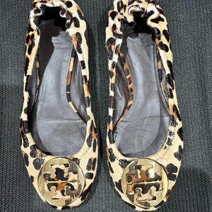 Tory Burch Brown Leopard Print Pony Hair Reva Ballet Flats Size 9
